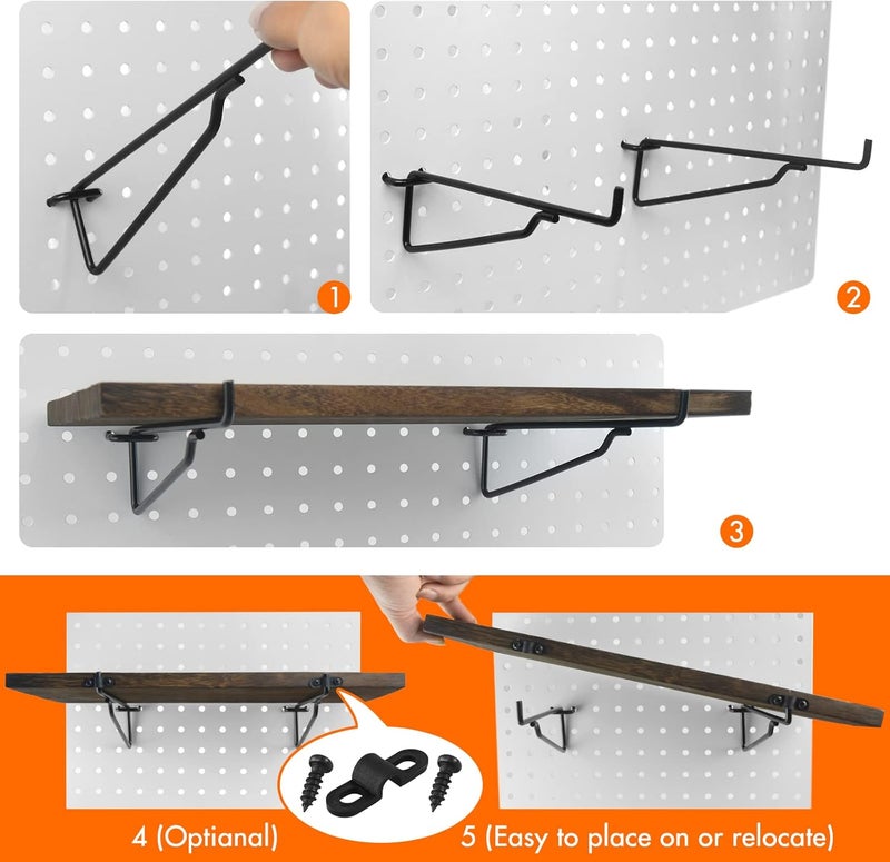 G.CORE 2 Pack Wooden Pegboard Shelves with Brackets, Peg Board Shelf Hooks Assortment Organizer Accessory, Various Tools Storage Arrange System Kit, for Garage Craft Workshop Workbench Hobby Office - Image 4